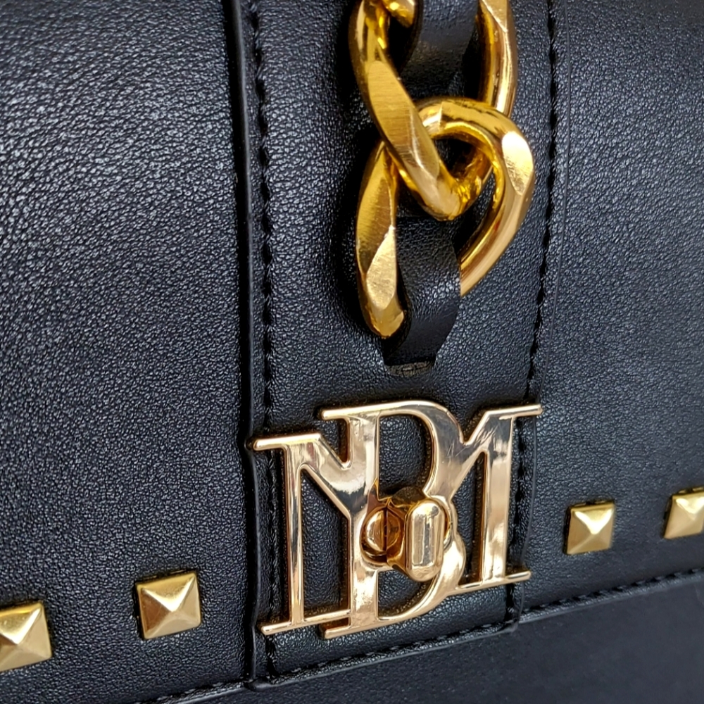 š·ļø NWT Badgley Mischka Black Chain Studded Crossbody/Handle Purse Vegan Leather - Picture 6 of 8